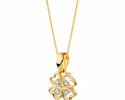 Zawieszka z żółtego złota z diamentami - koniczyna - 0,02 ct - próba 585
