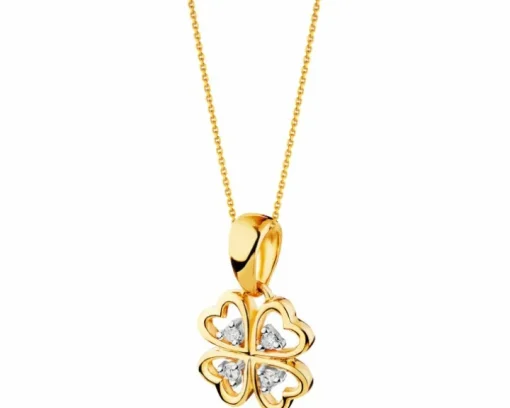 Zawieszka z żółtego złota z diamentami - koniczyna - 0,02 ct - próba 585