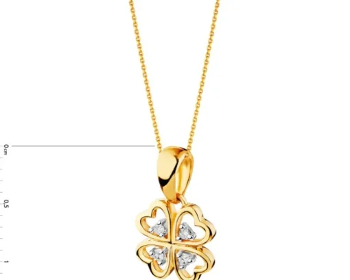 Zawieszka z żółtego złota z diamentami - koniczyna - 0,02 ct - próba 585