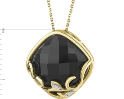 Zawieszka z żółtego złota z diamentami i onyksem - próba 585