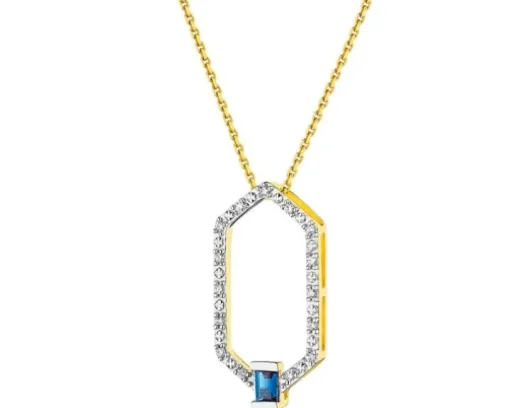 Zawieszka z żółtego złota z diamentami i szafirem - próba 375