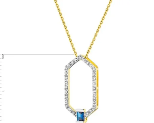 Zawieszka z żółtego złota z diamentami i szafirem - próba 375