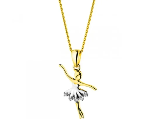 Zawieszka z żółtego złota z diamentami – baletnica - 0,01 ct - próba 375