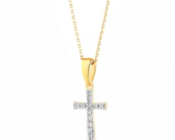 Zawieszka z żółtego złota z diamentami - krzyż - 0,02 ct - próba 585