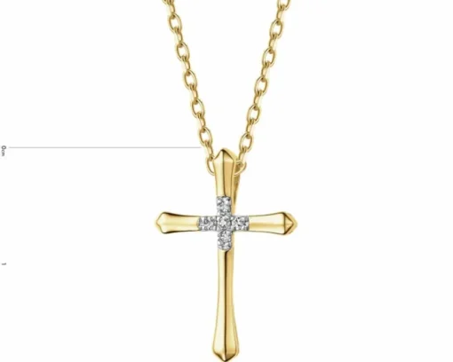 Zawieszka z żółtego złota z diamentami - krzyż - 0,03 ct - próba 585