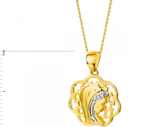 Zawieszka z żółtego złota z diamentami - medalik Matka Boska - 0,006 ct - próba 375