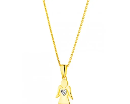 Zawieszka z żółtego złota z diamentem - aniołek, serce - 0,004 ct - próba 375