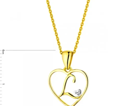 Zawieszka z żółtego złota z diamentem - litera L, serce - 0,005 ct - próba 375