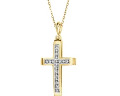 Zawieszka z żółtego złota z diamentami - krzyż - 0,05 ct - próba 375