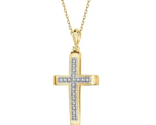 Zawieszka z żółtego złota z diamentami - krzyż - 0,05 ct - próba 375