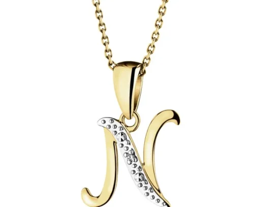 Zawieszka z żółtego złota z diamentem - litera N - 0,003 ct - próba 375