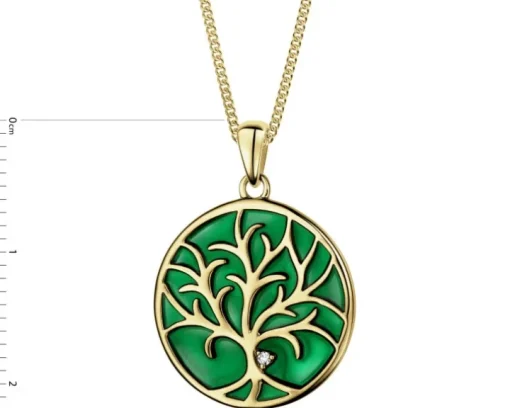 Zawieszka z żółtego złota z diamentem i emalią - drzewko - 0,005 ct - próba 375