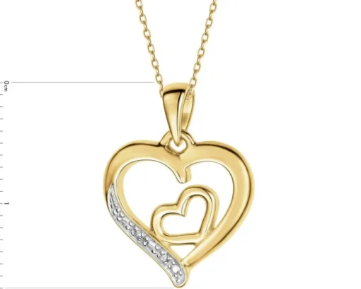 Zawieszka z żółtego złota z diamentami - serca - 0,005 ct - próba 585