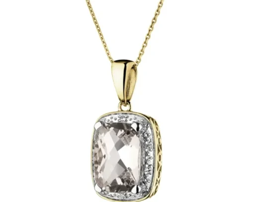 Zawieszka z żółtego złota z diamentem - serce, aniołek - 0,003 ct - próba 375