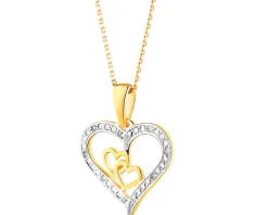 Zawieszka z żółtego złota z diamentami - serca - 0,01 ct - próba 585