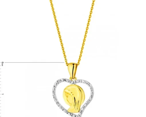 Zawieszka z żółtego złota z diamentami - drzewko, serce - 0,01 ct - próba 375