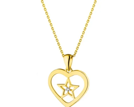 Zawieszka z żółtego złota z diamentem - serce, gwiazda - 0,006 ct - próba 375