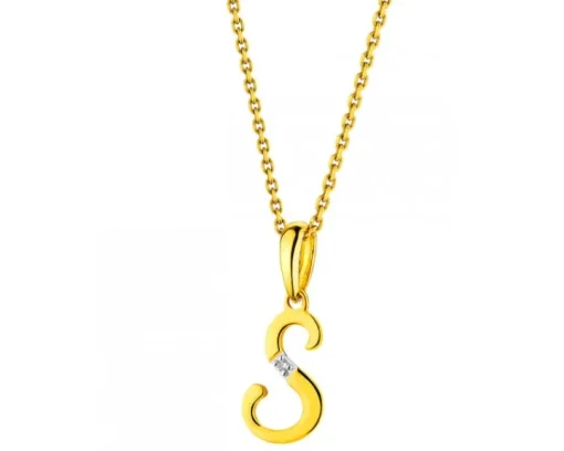 Zawieszka z żółtego złota z diamentem - litera S - 0,004 ct - próba 585