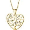Zawieszka z żółtego złota z diamentami - serce, drzewko - 0,01 ct - próba 585
