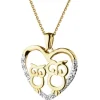 Zawieszka z żółtego złota z diamentami - sowy, serce - 0,03 ct - próba 375