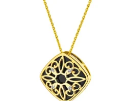 Zawieszka z żółtego złota z diamentami i onyksem - próba 375