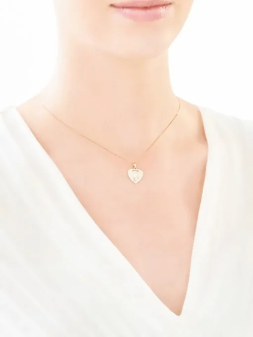 Zawieszka z żółtego złota z diamentami - medalik Matka Boska, serce - 0,006 ct - próba 375