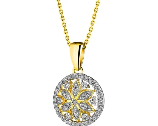 Zawieszka z żółtego złota z diamentami - rozeta - 0,20 ct - próba 585