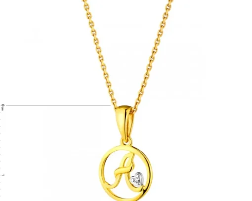 Zawieszka z żółtego złota z diamentem - litera A - 0,003 ct - próba 585
