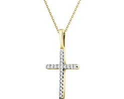 Zawieszka z żółtego złota z diamentami - krzyż - 0,05 ct - próba 585
