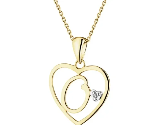 Zawieszka z żółtego złota z diamentem - litera O, serce - 0,005 ct - próba 375