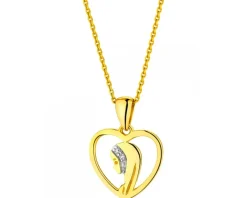Zawieszka z żółtego złota z diamentami - medalik Matka Boska, serce - 0,006 ct - próba 585