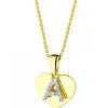 Zawieszka z żółtego złota z diamentami- serce, litera A - 0,006 ct - próba 375