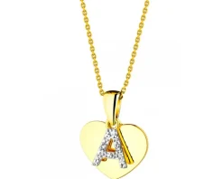 Zawieszka z żółtego złota z diamentami- serce, litera A - 0,006 ct - próba 375