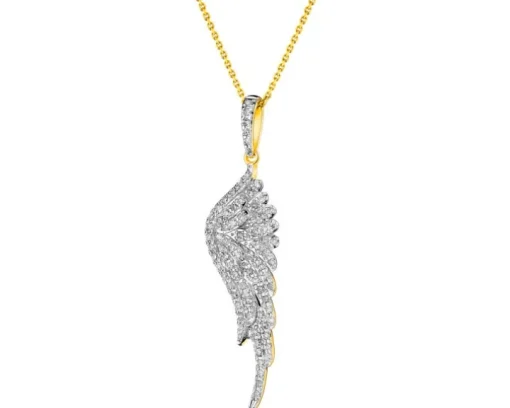 Zawieszka z żółtego złota z diamentami - skrzydło - 0,19 ct - próba 585