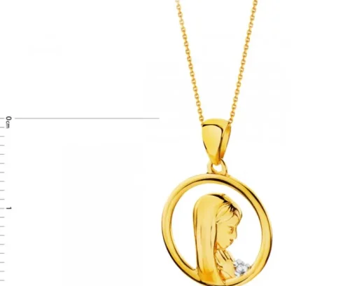 Zawieszka z żółtego złota z diamentem - medalik Matka Boska - 0,004 ct - próba 375