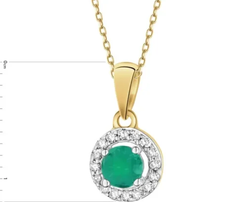 Zawieszka z żółtego złota z diamentami i szmaragdem - próba 375