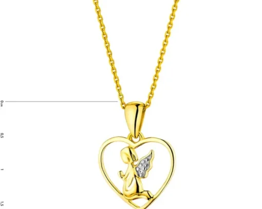 Zawieszka z żółtego złota z diamentem - aniołek, serce - 0,003 ct - próba 585