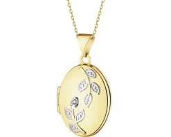 Zawieszka z żółtego złota z diamentem - puzderko - liście - 0,005 ct - próba 375