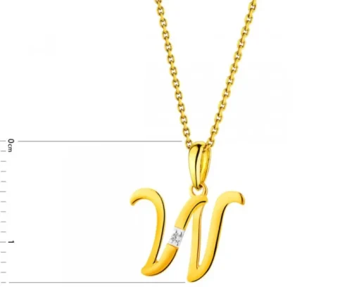 Zawieszka z żółtego złota z diamentem - litera W - 0,004 ct - próba 585