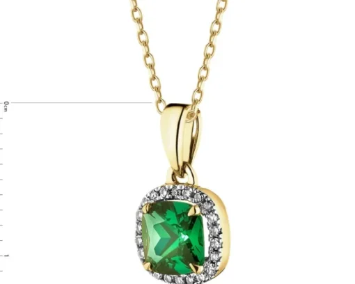 Zawieszka z żółtego złota z diamentami i szmaragdem syntetycznym - próba 375