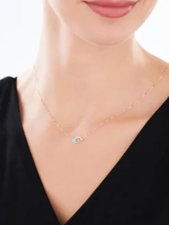 Zloty naszyjnik z emalią, ankier - liść