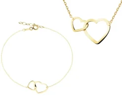Złota bransoletka i naszyjnik - komplet - serca