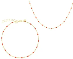 Złota bransoletka i naszyjnik z emalią - komplet