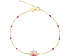 Złota bransoletka z emalią, ankier - sowa