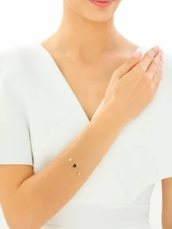 Złota bransoletka z onyksem syntetycznym - motyle