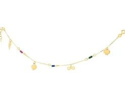 Złota bransoletka ze szkłem, ankier -  koniczyna, nieskończoność, serce, skrzydło