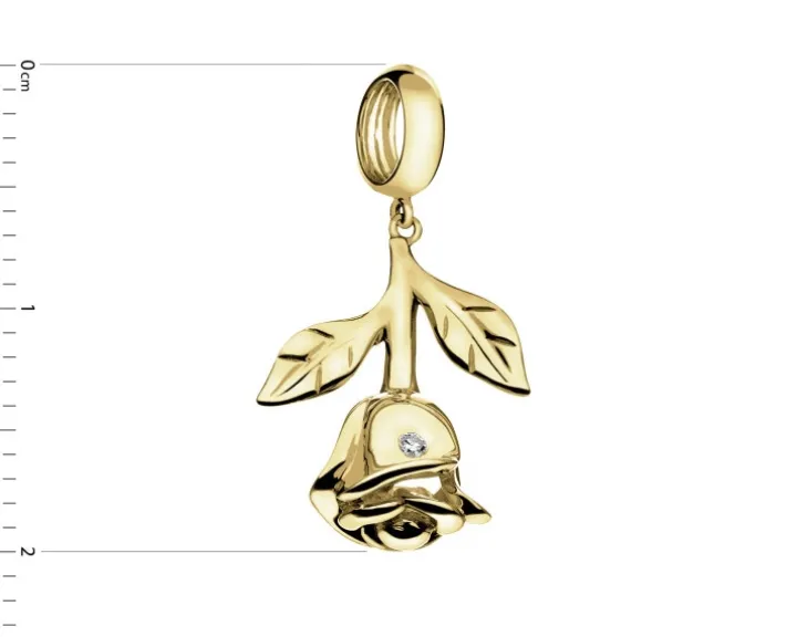 Złota zawieszka beads z diamentem - róża - 0,004 ct - próba 375