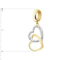 Złota zawieszka beads z żółtego złota z diamentem - serca - 0,003 ct - próba 375