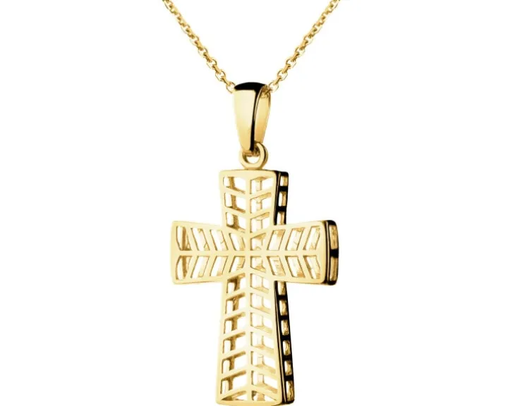 Złota zawieszka i łańcuszek - komplet - krzyż