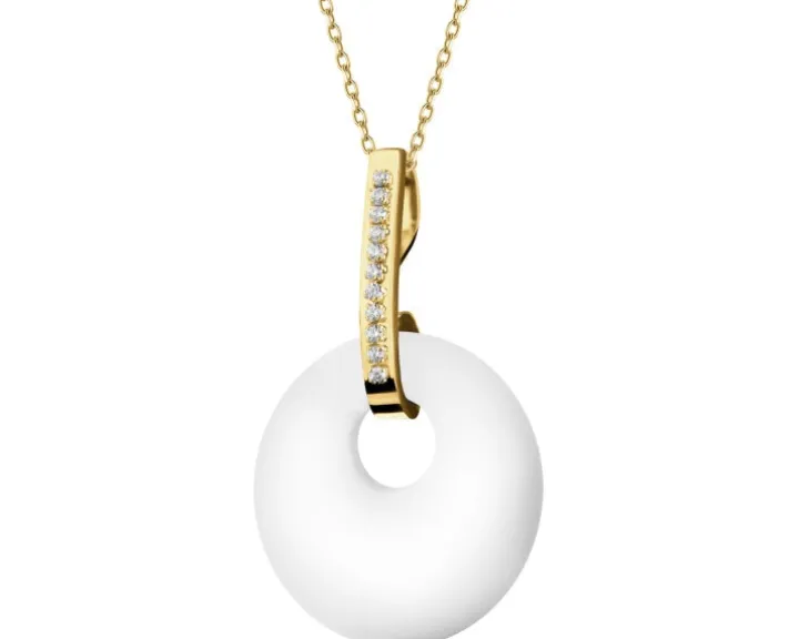 Złota zawieszka z agatem i cyrkoniami